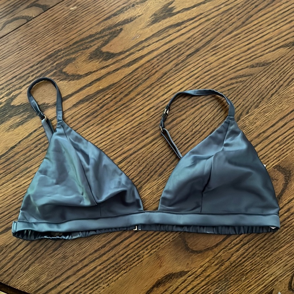 Satin steel blue bra